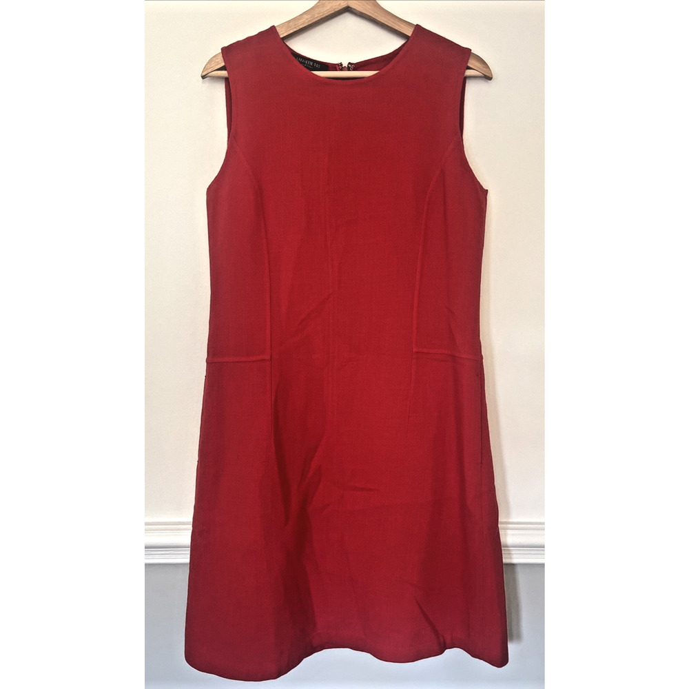 Lafayette 148 Sheath Wool Dress Size‎ 6 Red Sleeveless Pockets